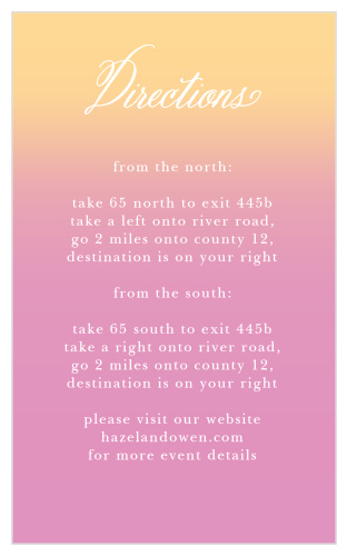 Help guests find your venue by including the Confetti Ombre Direction Cards in your wedding stationery.