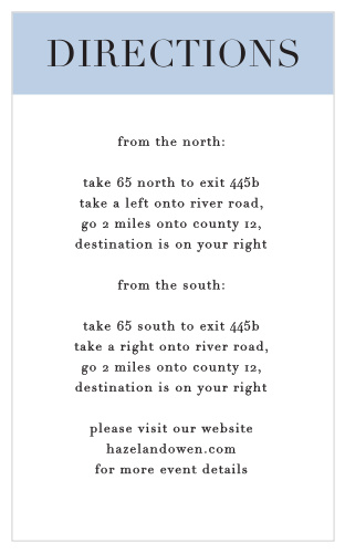 The Mr. & Mrs. Directions Cards' simple design is perfect for detailing driving directions to your wedding venue.