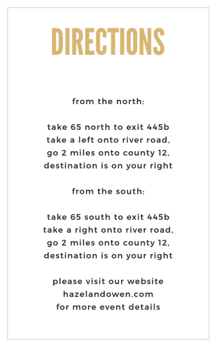 The Modern Poster Foil Direction Cards ensure guests know the way to your wedding venue.