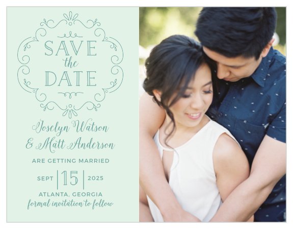 Stylized florals create whimsy on the Glowing Garden Photo Save-the-Date Magnets.
