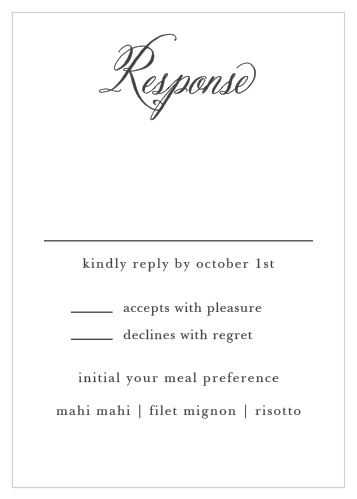 A flourishing, romantic font titles the Timeless Script Response Cards.