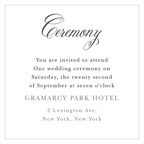 The Timeless Script Ceremony Cards are small and versatile enclosure cards featuring a flourishing title font.