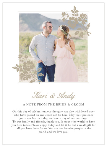Write a personal message beneath your photo on the front of the Rose Stamped Wedding Programs.