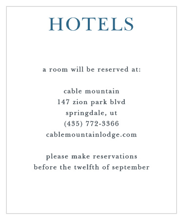 Help guests plan for your wedding with the Love Script Accommodation Cards