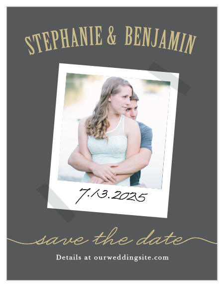 Prepare guests for your wedding with the Polaroid Story Save-the-Date Magnets.