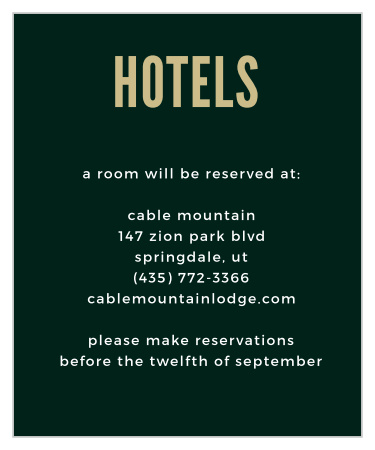 Tell guests about the best travel reservations to make and when to make them by with the Modern Appeal Accommodation Cards.