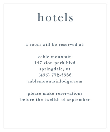Let guests know about hotel reservations you have made for them with the Brushstroke Bliss Accommodation Cards.