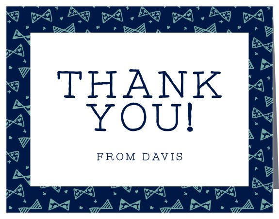 Share your gratitude with the playful pattern of the Busy Bows Boy First Birthday Thank You Cards.