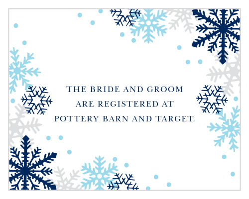 Help guests prepare for your winter wonderland wedding with the Shimmering Snowflake Registry Cards.