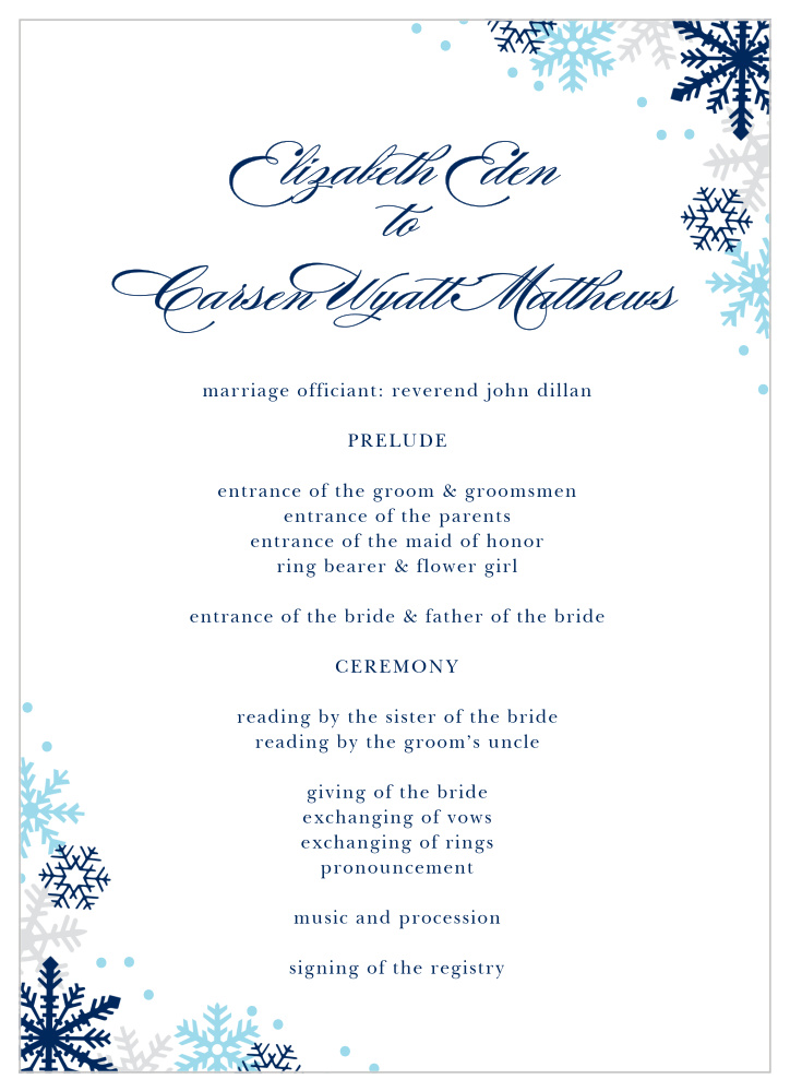 Shimmering Snowflakes Wedding Programs