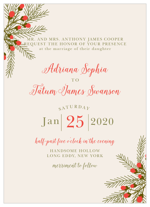 Create an invite to match your rustic winter wedding theme with the Pine Berries Wedding Invitations.