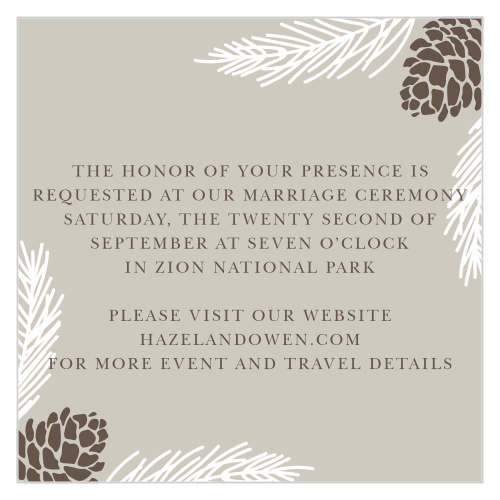Rustic pine boughs and pinecones accent your text on the Pretty Pinecones Ceremony Cards. 