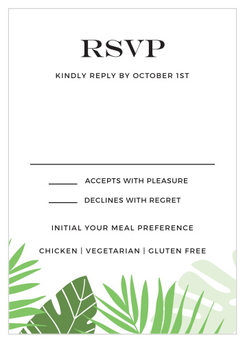 Collect RSVPs for your summertime wedding with the Tropical Palm Response Cards. 