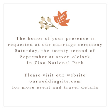 Gorgeous autumn foliage accents your text on the Falling Leaves Ceremony Cards.