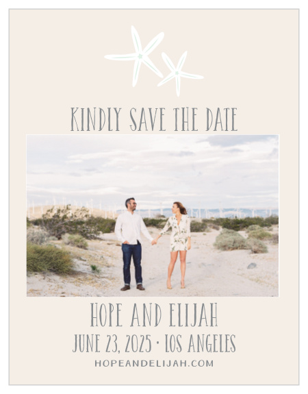 Prepare guests for your summer wedding with the Starfish Beach Save-the-Date Cards.