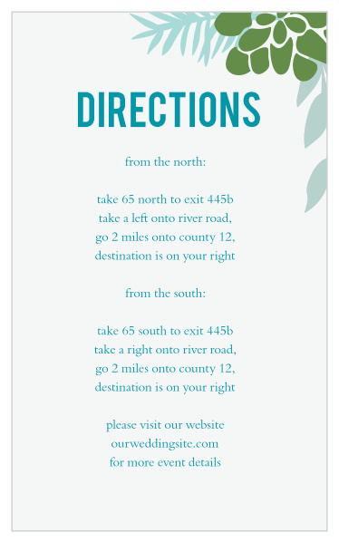 Help guests plan their route to your wedding venue with the Sunny Succulents Direction Cards.