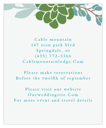 Let out-of-town guests know where you have reserved rooms for them with the Sunny Succulents Accommodation Cards.