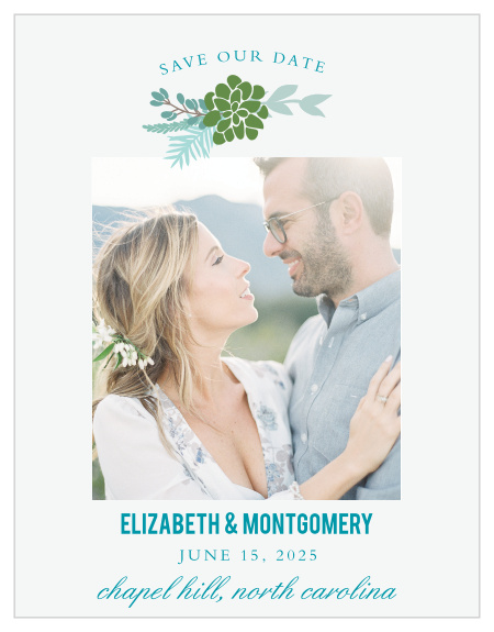 Share your engagement photo with the Sunny Succulents Save-the-Date Magnets.