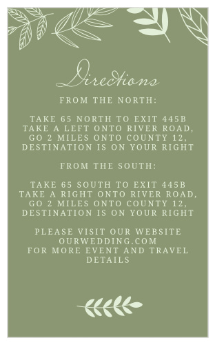 The Secret Garden Direction Cards' tall design provides plenty of room for detailing driving directions to your venue.