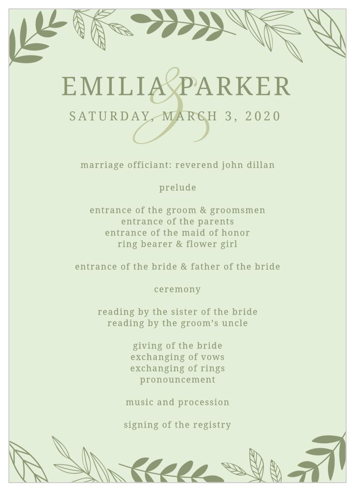 Secret Garden Wedding Programs