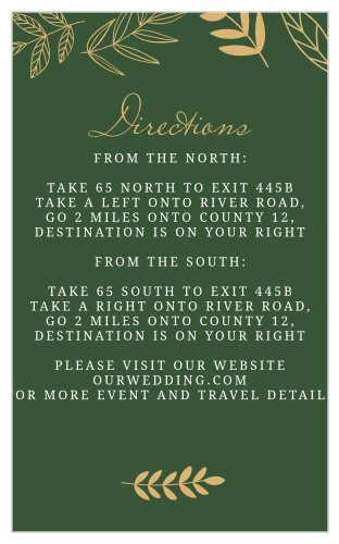 The Secret Garden Foil Direction Cards' tall design provides plenty of room for detailing driving directions to your venue.