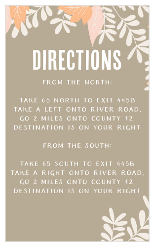 Ensure guests know how to find your wedding venue with the Autumn Foliage Direction Cards.