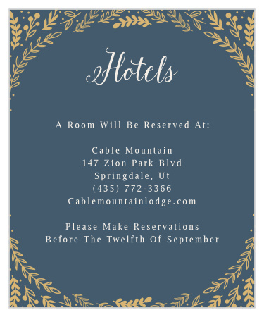 Make sure guests know where to stay with the Romantic Evergreen Foil Accommodation Cards. 