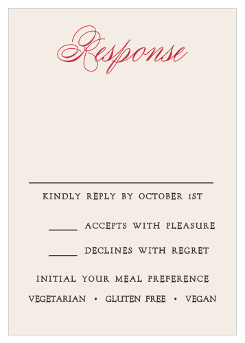 Customize the Lady Luck Response Cards with colors and fonts to coordinate with your casino-themed wedding. 