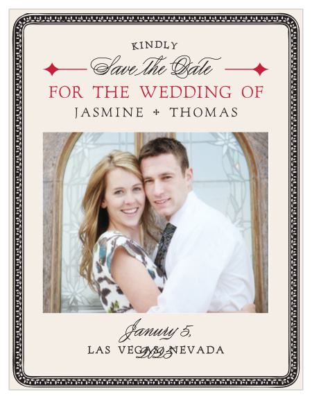 Announce your casino-themed wedding with the Lady Luck Save-the-Date Magnets. 