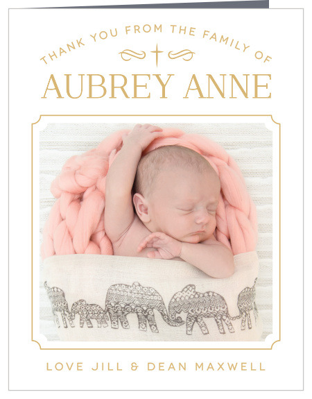 Match your thank you cards to your baptism invitations with the Classic Cross Girl Foil Baptism Thank You Cards. 