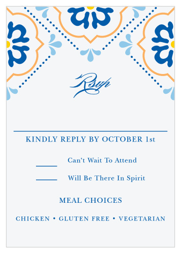 Create unique and vibrant RSVPs with the Spanish Tile Response Cards. 