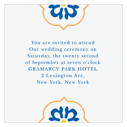 Create colorful invites to your wedding ceremony with the Spanish Tile Ceremony Cards. 