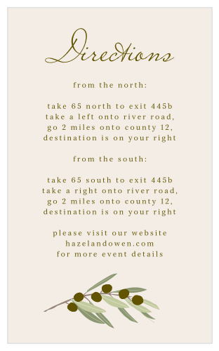Tall and skinny, the Mediterranean Romance Direction Cards are the perfect enclosure cards for detailing directions to your destination wedding venue.