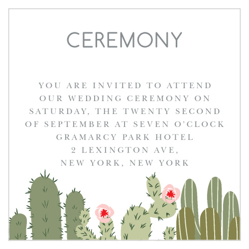 Cute cacti decorate the bottom of the Prickly Pear Ceremony Cards.