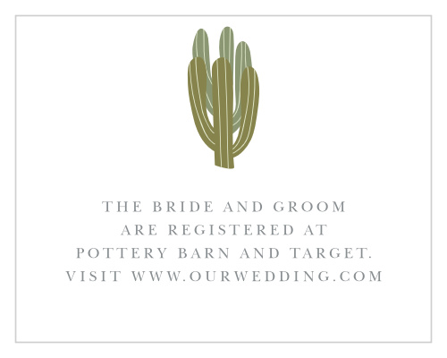 Help guests find your wedding wish list with the Prickly Pear Accommodation Cards. 