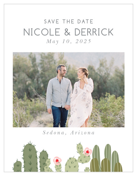 Prepare guests for your desert wedding with the Prickly Pear Save-the-Date Cards.