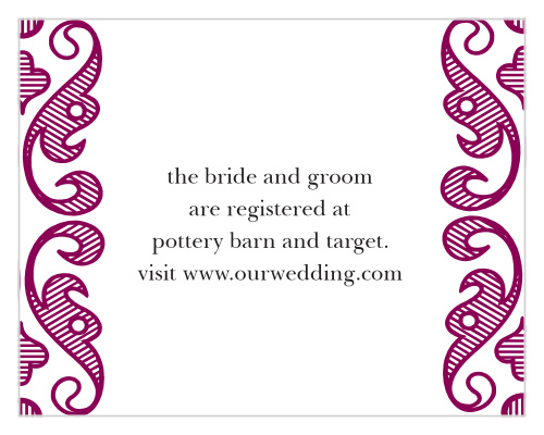 Use the Moroccan Frame Registry Cards to direct guests to your wedding wish list.