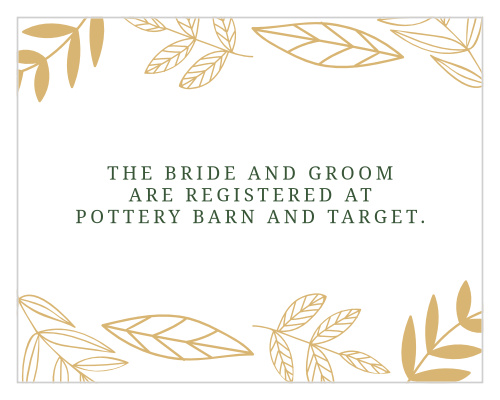 Give guests your wedding wish list with the Secret Garden Foil Registry Cards.