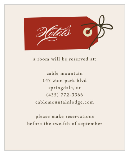 You've made the hotel reservations. Make sure guests know how to find them with the Lavish Luggage Accommodation Cards.