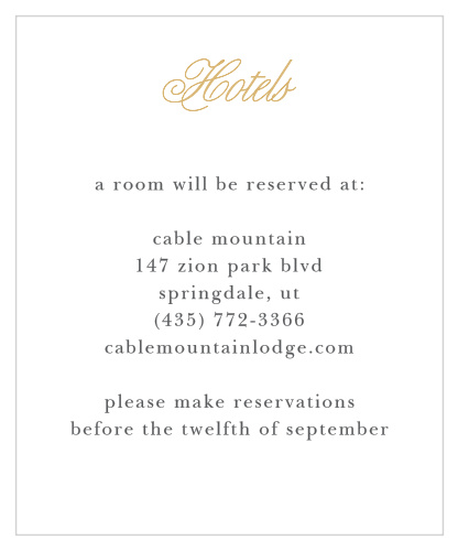 Help guests plan for your California wedding with the Golden Gate Foil Accommodation Cards.