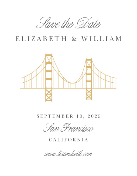 Announce your California wedding with the Golden Gate Wedding Save-the-Date Cards.