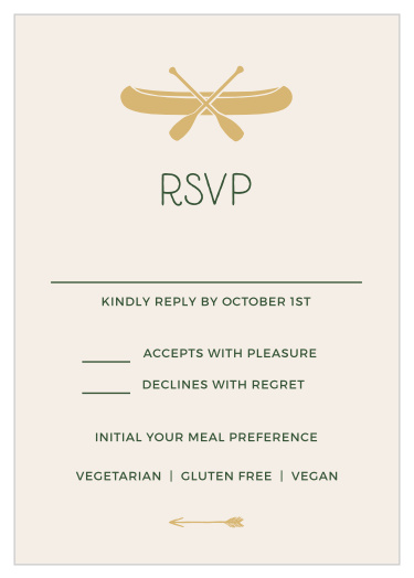 Collect RSVPs to your outdoorsy wedding with the Summer Camp Weekend Foil Response Cards.