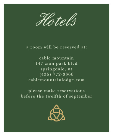 Make sure guests have a place to stay before and after wedding festivities with the Celtic Dream Foil Accommodation Cards.
