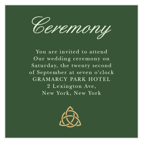 Customize the Celtic Dream Foil Ceremony Cards as invites to your wedding ceremony, as rehearsal dinner invitations, or for any other details, you feel guests should have