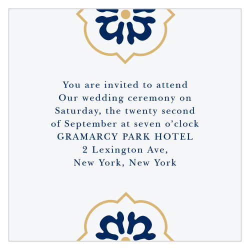 Create colorful invites to your wedding ceremony with the Spanish Tile Foil Ceremony Cards.