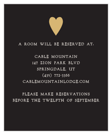 Help guests make travel plans for your casino-themed wedding with the Lady Luck Foil Accommodation Cards.