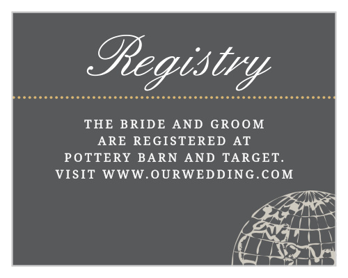 The fun, chic design of the Bon Voyage Foil Registry Cards complements the rest of the Bon Voyage Foil Wedding Invitation Suite.