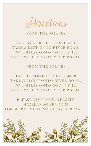 Help guests find your winter wedding venue with the Pine Berries Foil Direction Cards.