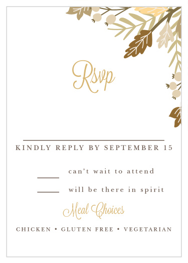Gorgeous autumn foliage adorns the right-hand corner of the Falling Leaves Foil Response Cards. 