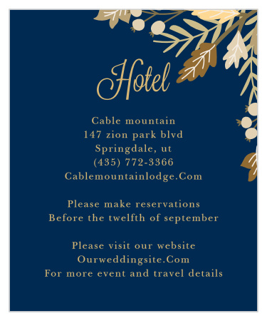 Let guests know when and where to make the best travel reservations with the Falling Leaves Foil Accommodation Cards.